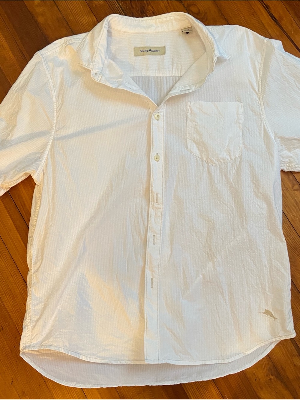 Tommy Bahama Men’s White Short-Sleeve Seersucker Button-Down Shirt - size Large